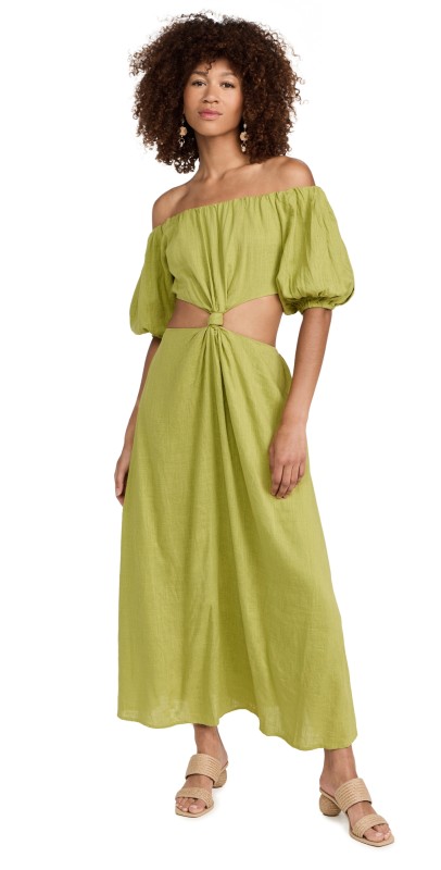 Moon River Off Shoulder Dress Green