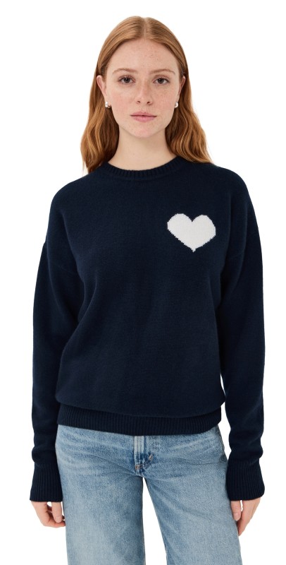 SPRWMN Cashmere Heart Logo Sweater Navy
