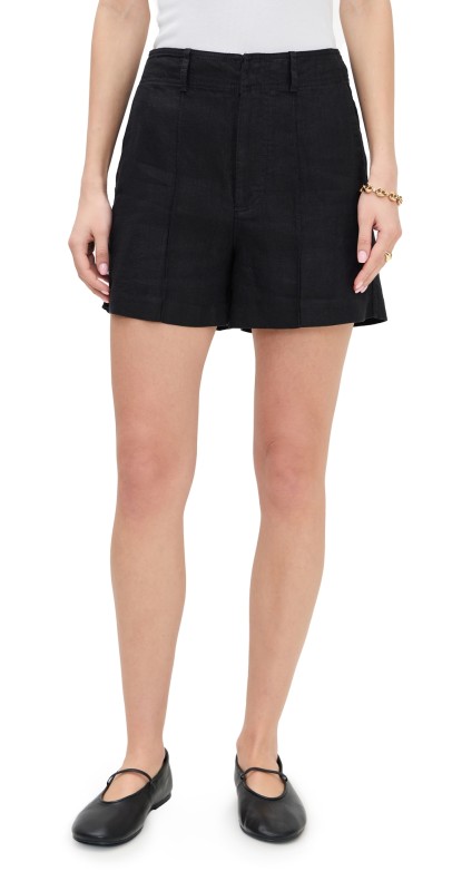Madewell Pintucked Shorts in 100% Linen Jet Black