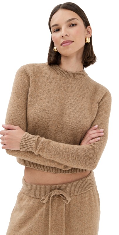 The Elder Statesman Simple Cashmere Crew Sweater Camel