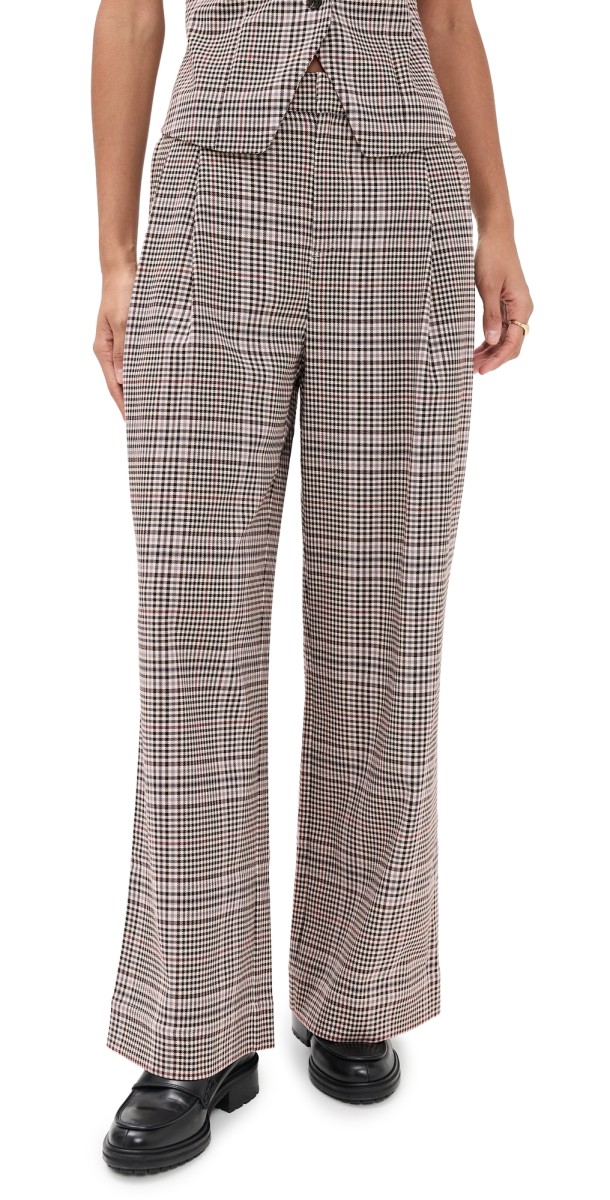 LE BOP Reese Pleated Pants Tan Plaid