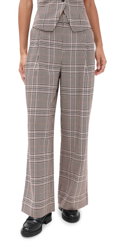 LE BOP Reese Pleated Pants Tan Plaid