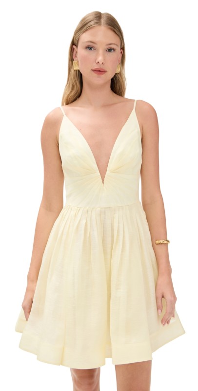 Zimmermann Illuminate V Neck Mini Dress Lemon