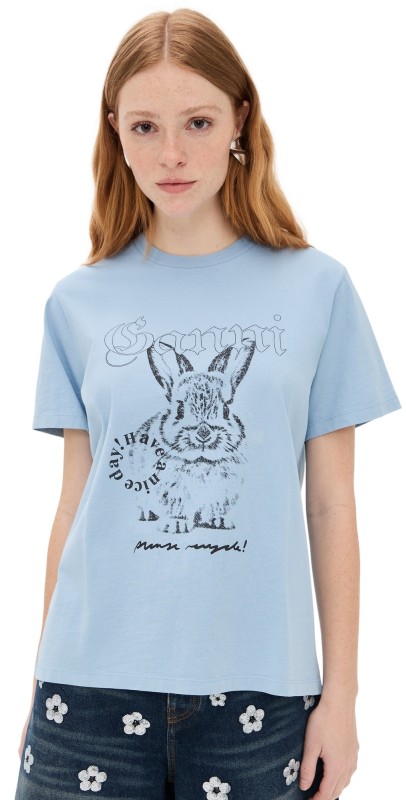 GANNI Future Basic Jersey Bunny Relaxed T-Shirt Soft Chambray