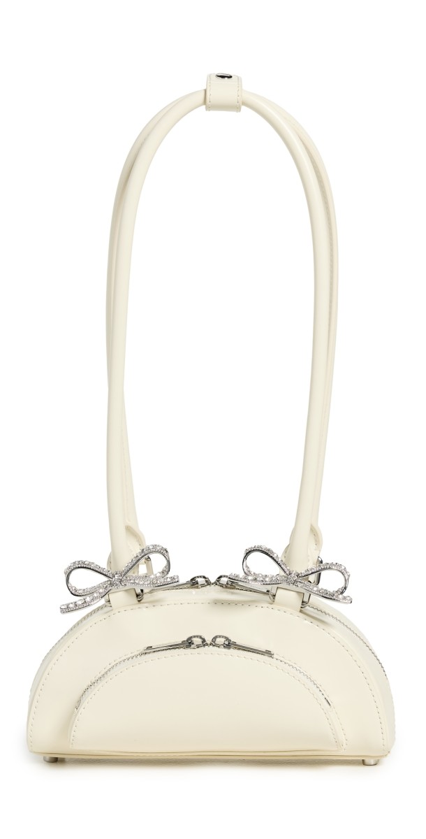 Self Portrait Cream Leather Curved Mini Shoulder Bag Beig