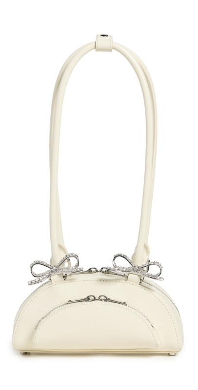 Self Portrait Cream Leather Curved Mini Shoulder Bag Beig