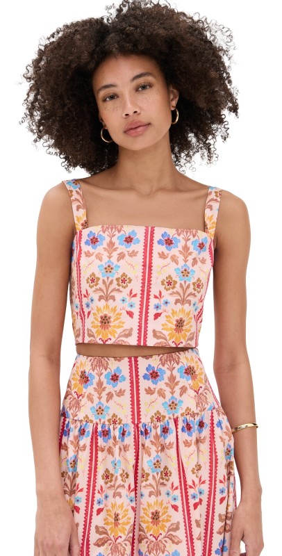 Hill House Home The Clara Crop Top Floral Block Stripe/Pink Multi