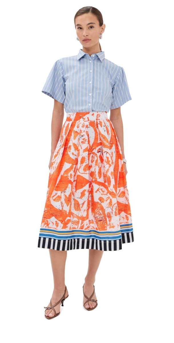 Stella Jean Striped Floral Midi Dress Multi