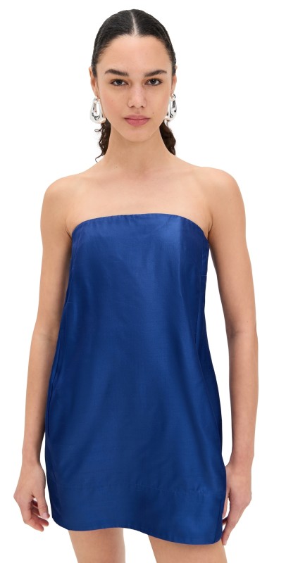 STAUD Lidia Silk Dress Deep Sea