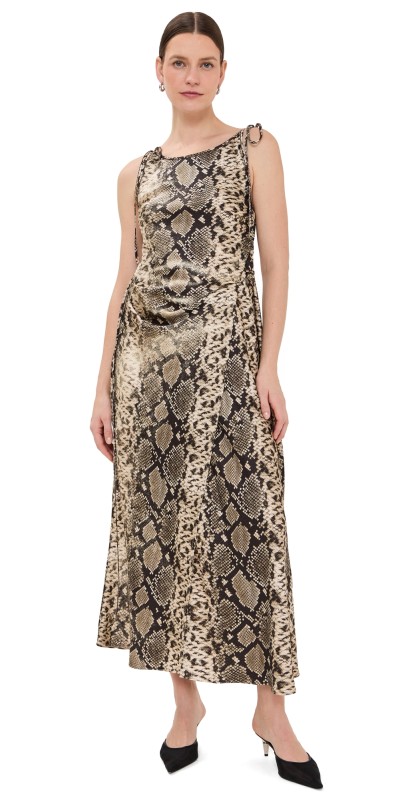 Acne Studios Python Fluid Seersucker Dress Multi Brown