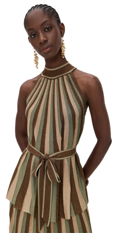 Zimmermann Hypnotic Halter Top Metallic Green Stripe