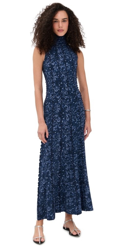 Proenza Schouler White Label Valentina Dress in Printed Jersey Navy/Slate