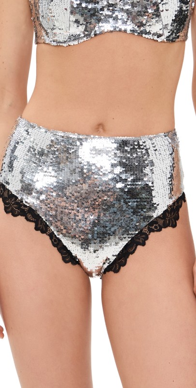 For Love & Lemons Maia High-Waist Panty Silver