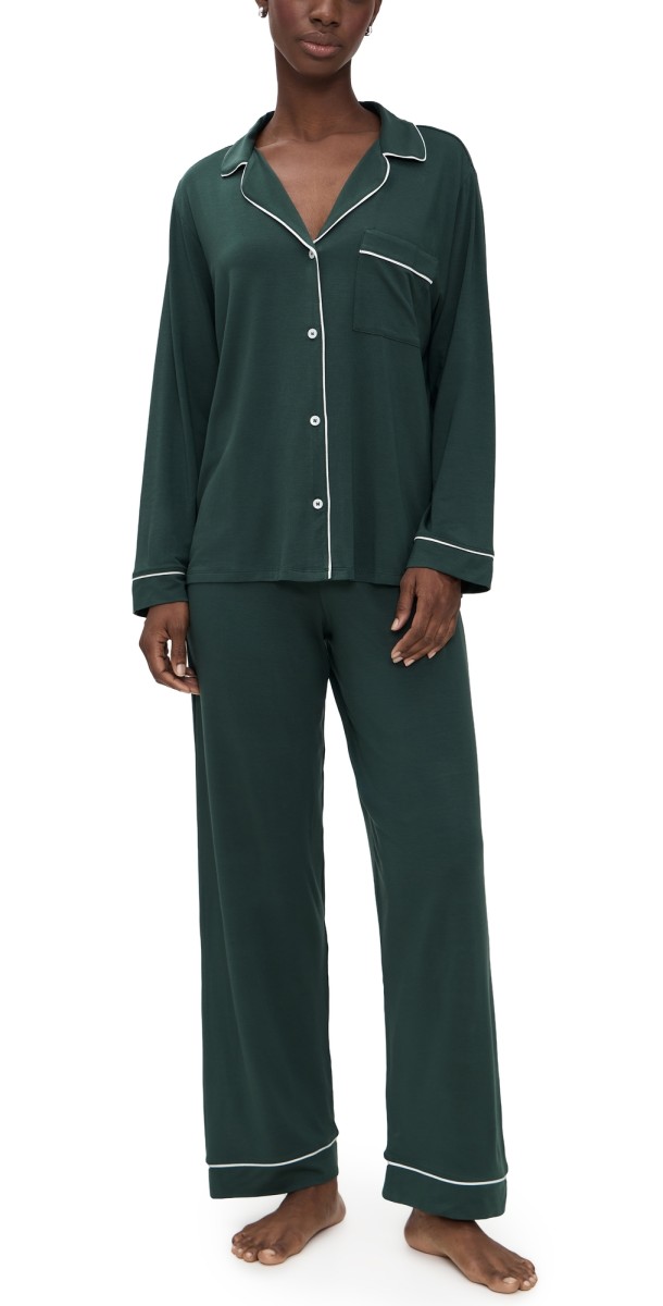 Eberjey Gisele Long Pajama Set Pine/Ivory