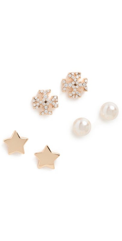 Tory Burch Kira Stud Earrings Gift Set Tory Gold/Crystal/Pearl