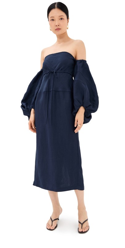 Rosie Assoulin Balloon Sleeve Dress Navy