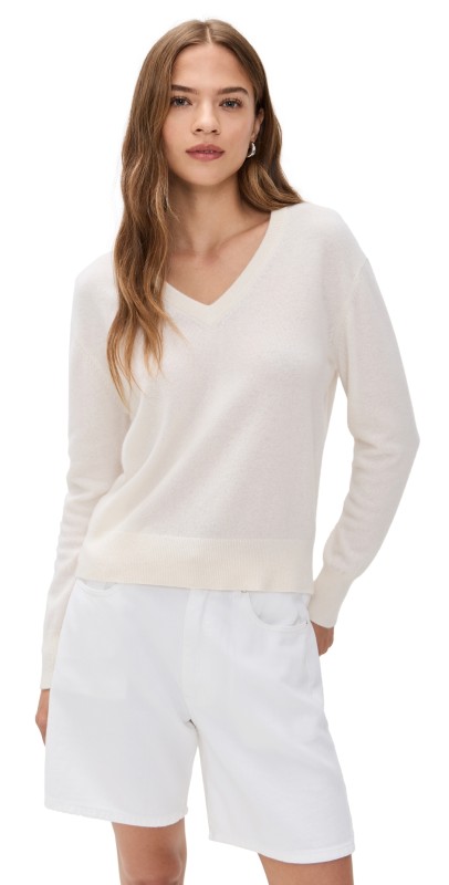 White + Warren Cashmere V Neck Soft White