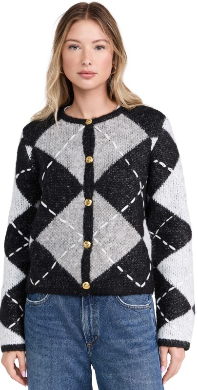 English Factory Argyle Cardigan Black