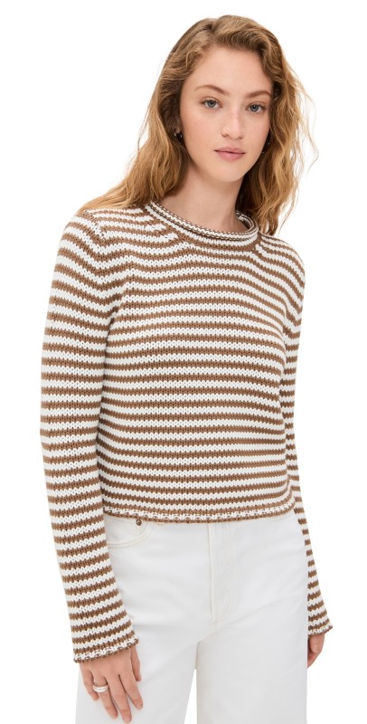 La Ligne Fine Stripe Mini Marina Sweater Tan/Cream
