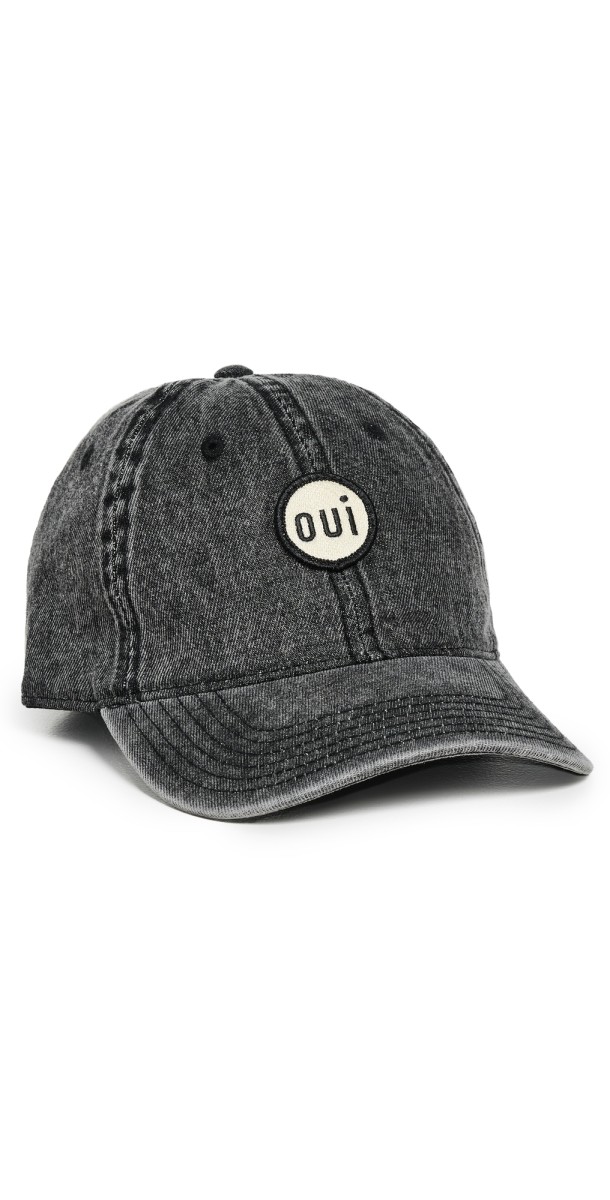 Clare V. Denim Baseball Hat Faded Black w/Cream Oui Patch