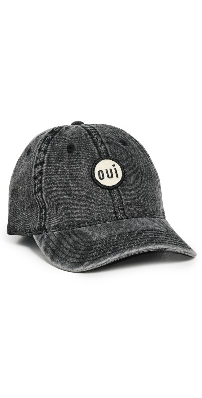Clare V. Denim Baseball Hat Faded Black w/Cream Oui Patch