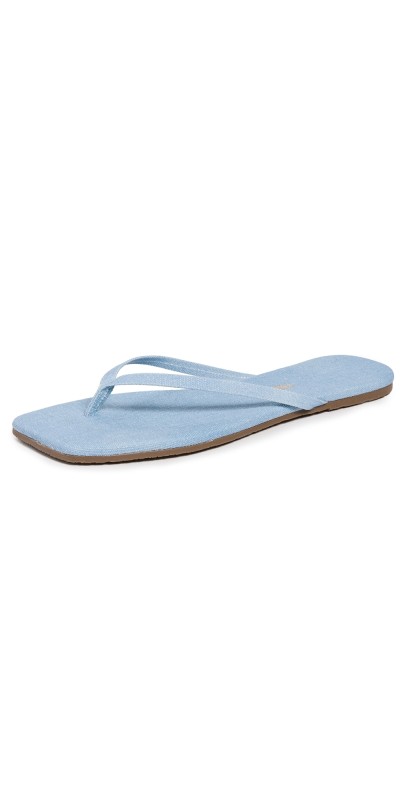 TKEES Square Toe Lily Flip Flops Washed Denim