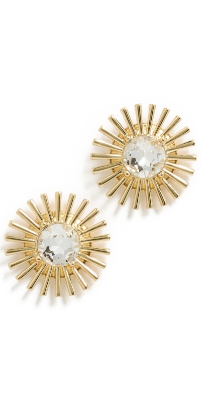 Kenneth Jay Lane Crystal Center Sunburst Button Pierced Earrings Crystal
