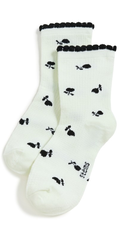 Stems Flower Ribbed Crew Socks Ivory