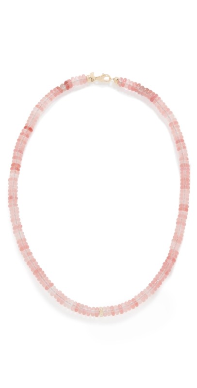 EF Collection 14k Jumbo Pink Quartz Rondelle Bead Necklace Yellow Gold