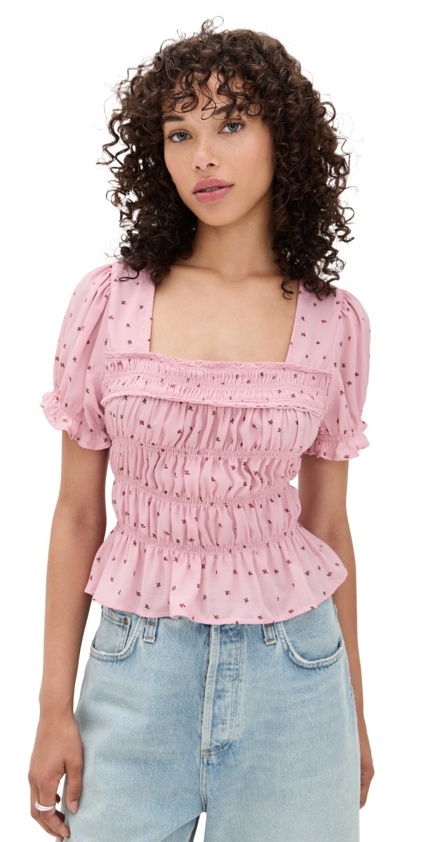 Free People Adore You Blouse Bleached Mauve Combo
