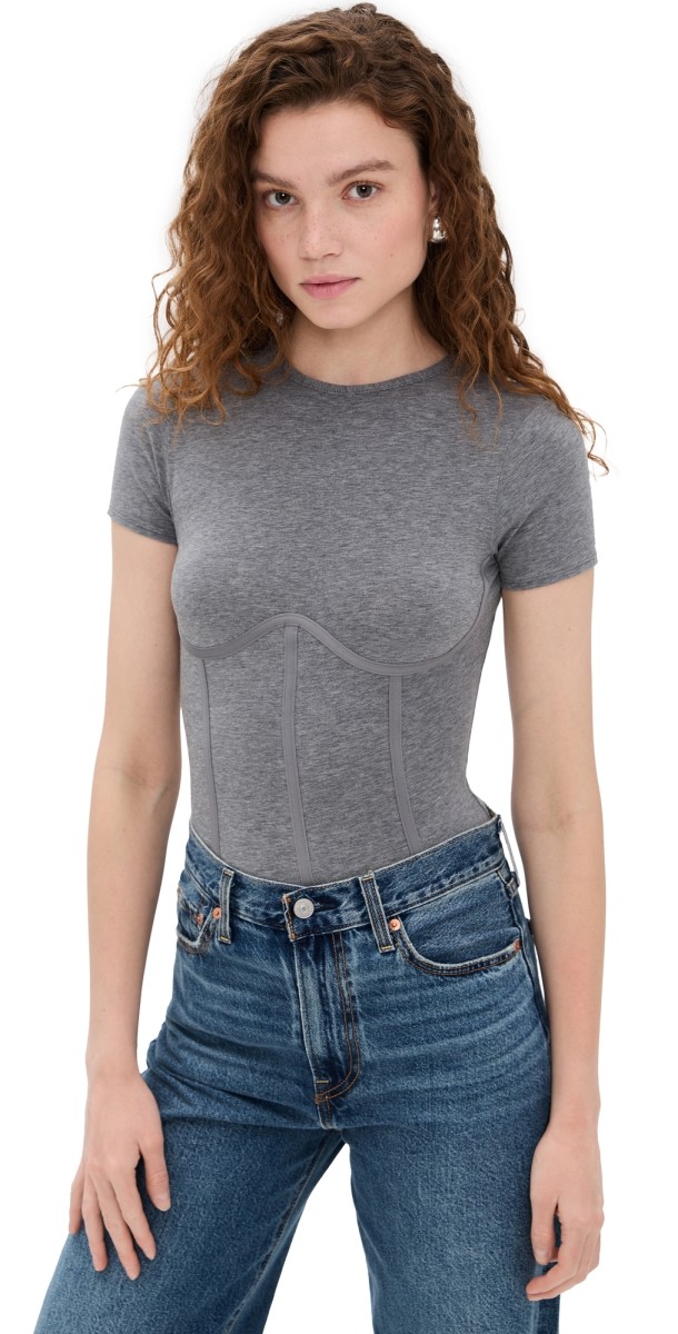 Fleur du Mal T-Shirt Thong Bodysuit Grey