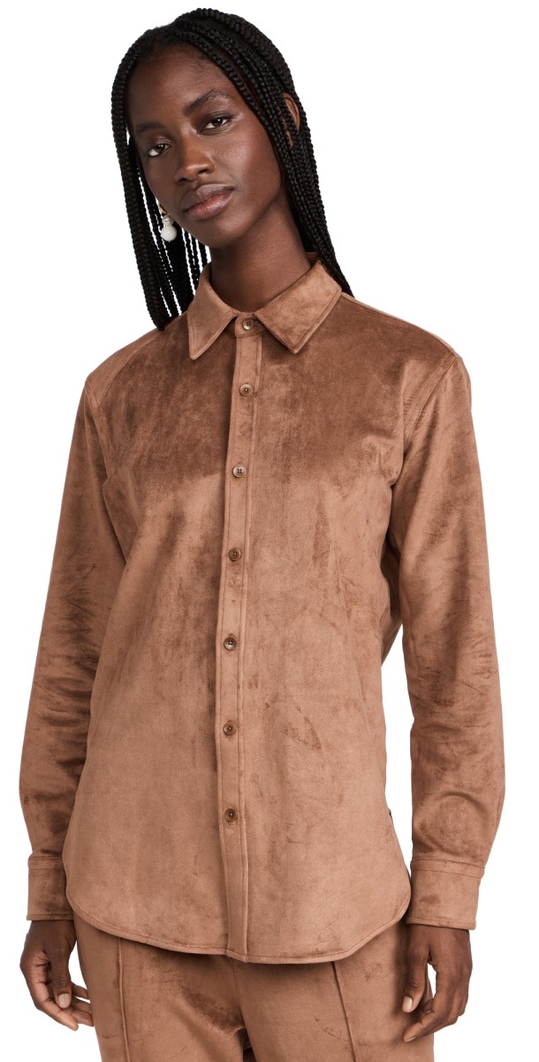 Tibi Ultrasuede Slim Shirt Brown Rust