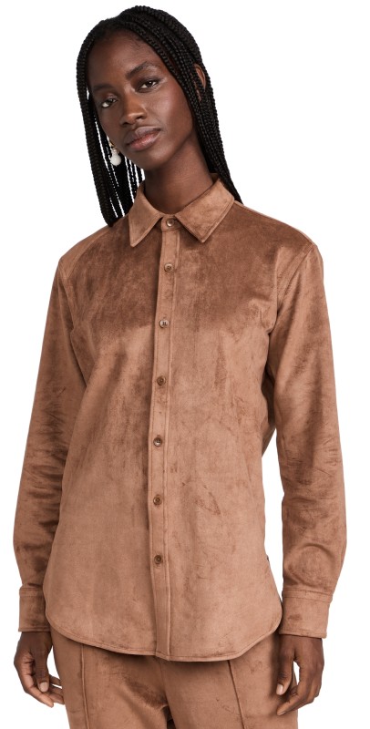 Tibi Ultrasuede Slim Shirt Brown Rust