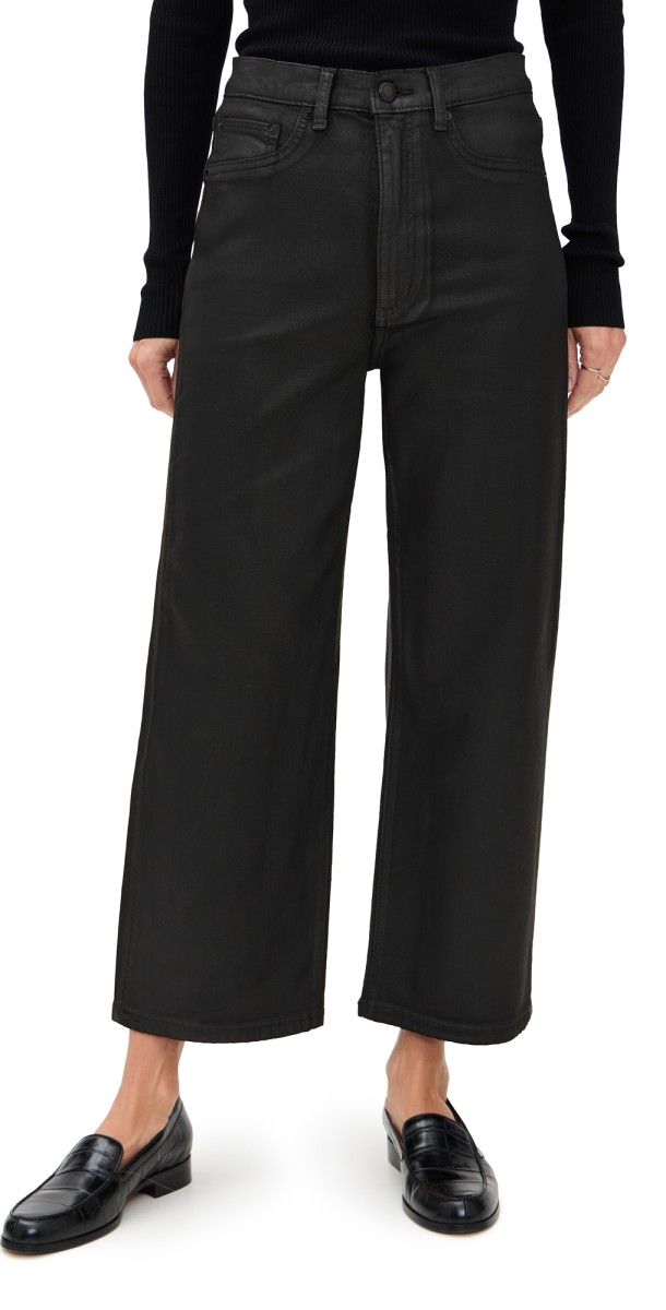 DL1961 Karmine Refined Wide Leg Petite High Rise Coated Jeans Black Coated (Highluxe)