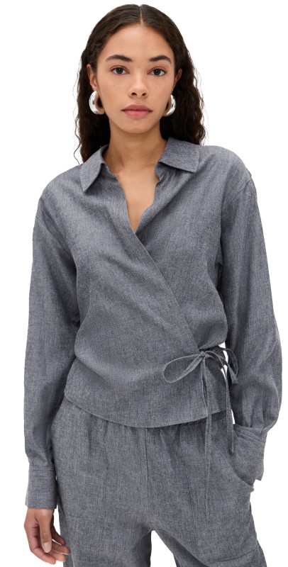 Vince Collared Wrap Top Mid Indigo