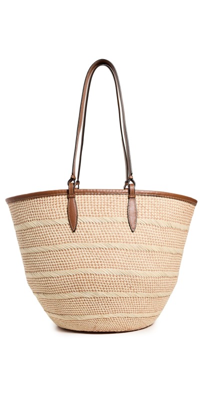 Hunting Season Iraca Basket Medium Tote Natural Stripe Iraca/Cognac