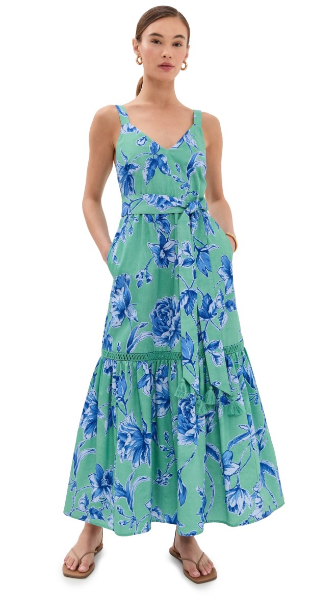 Figue Corinne Dress Floral Sketch Apple Green