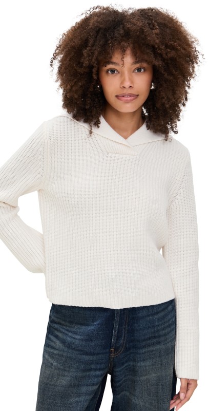 Vince Ribbed Sailor Collar Sweater Off White