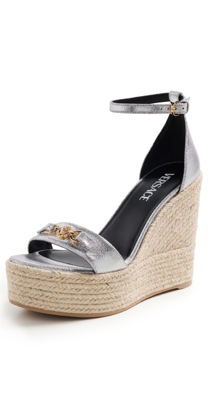 Versace T.120 Calf Leather Espadrilles 1E01V-Silver/Versace Gold