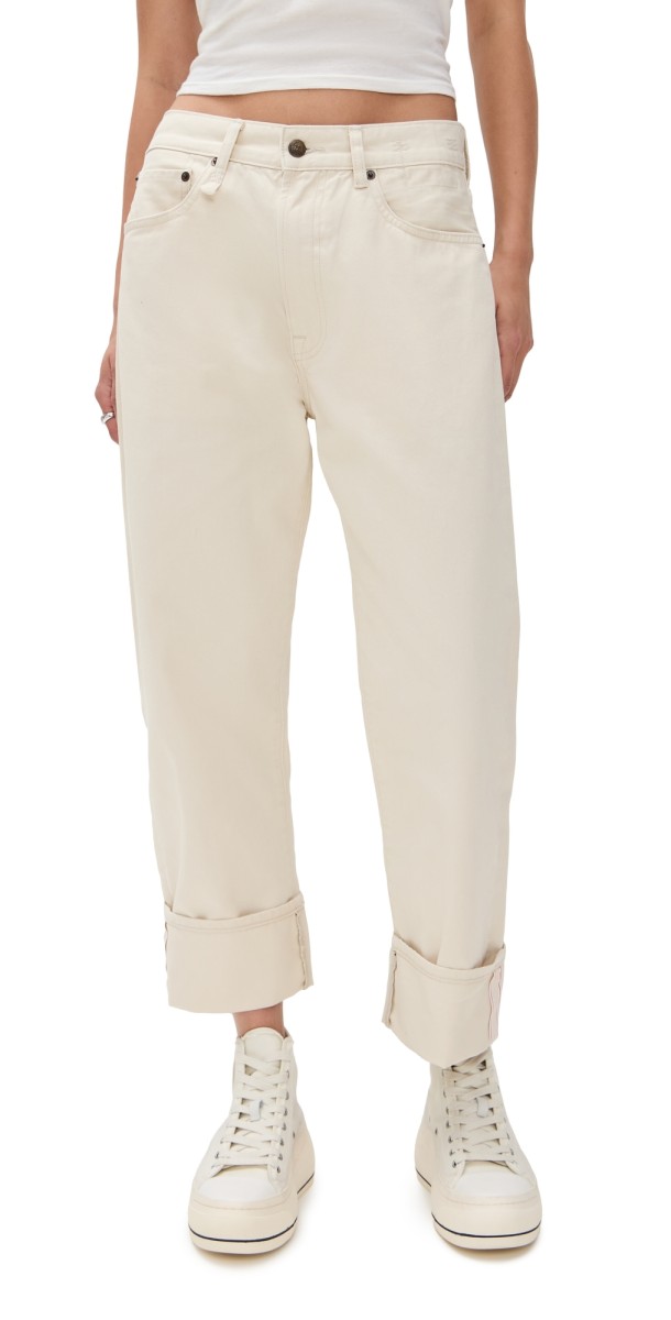 R13 Cuffed X-Boyfriend Jeans Bone White Selvedge