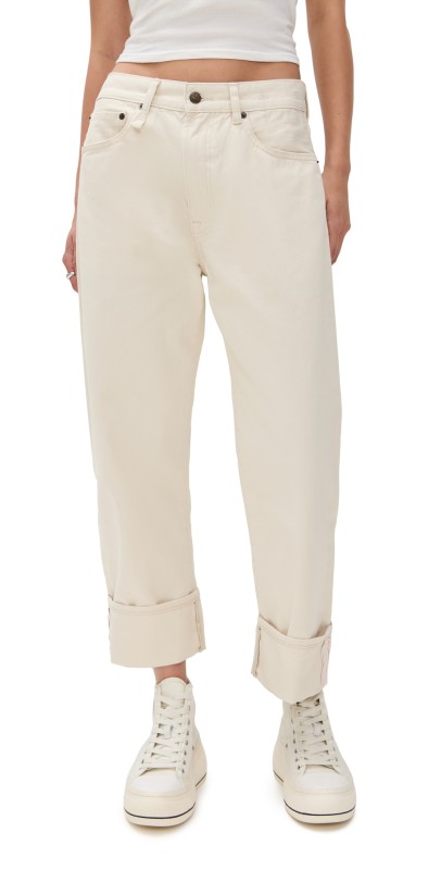 R13 Cuffed X-Boyfriend Jeans Bone White Selvedge