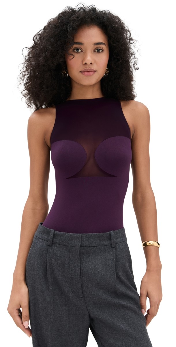 Wolford Bustier Thong Bodysuit Aubergine