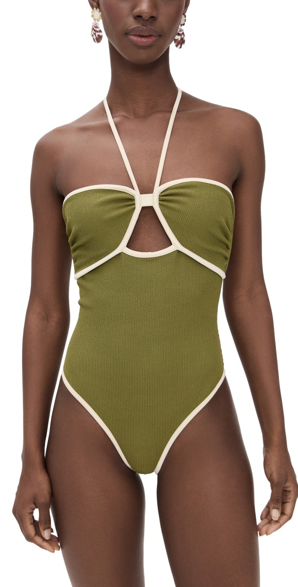 Johanna Ortiz Crinkle Green Sea Salt One Piece Maguey Green/Ecru