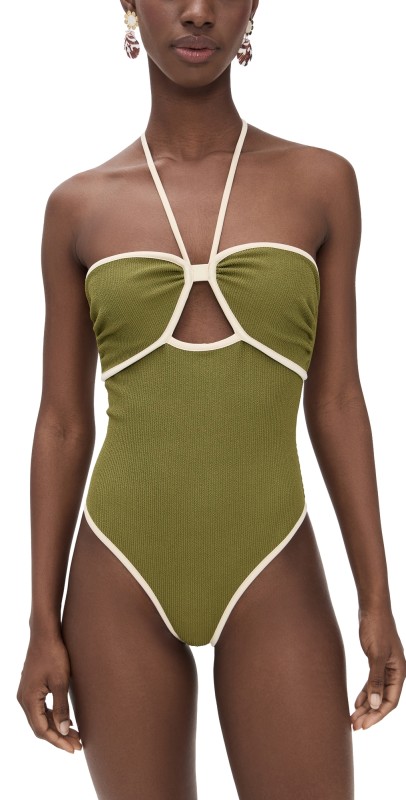 Johanna Ortiz Crinkle Green Sea Salt One Piece Maguey Green/Ecru