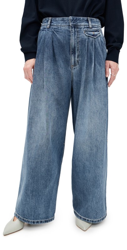 Tibi Petite Spring Denim Triple Pleat Pants Classic Blue