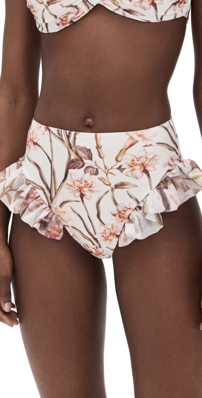PatBO Botanic Retro Flutter Bikini Bottoms Off White