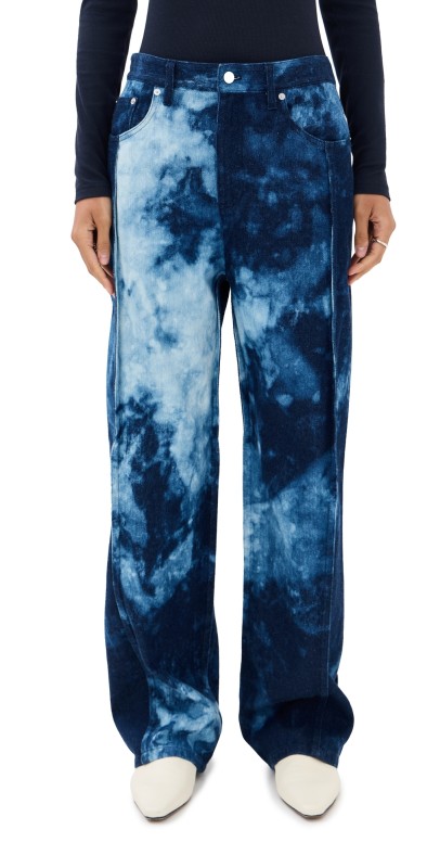Tibi Tie-Dye Denim Tuck Jeans Blue Multi