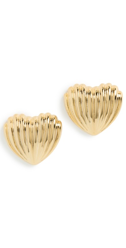 By Adina Eden Ribbed Heart Stud Earrings Gold
