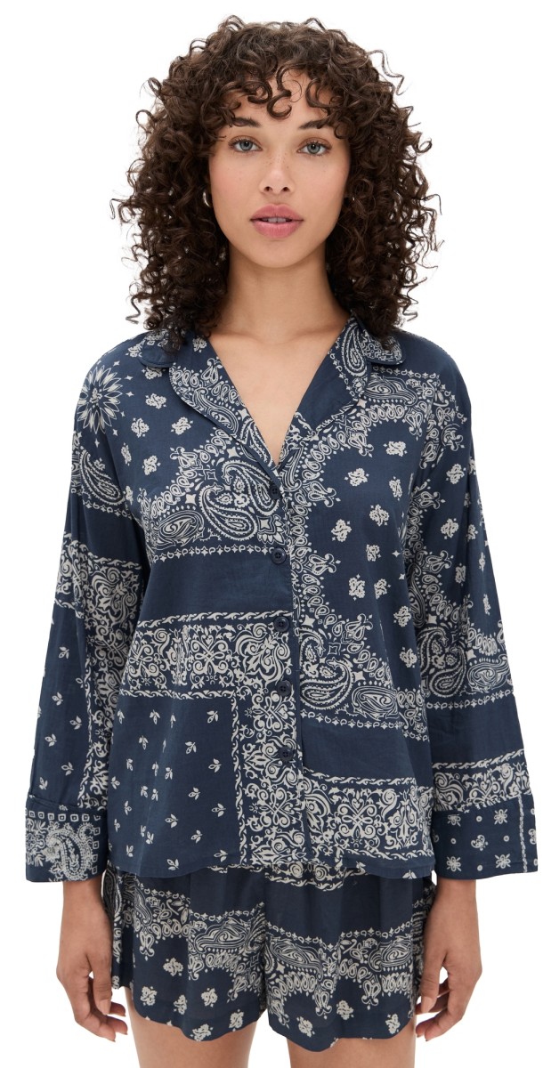 THE GREAT. The Pajama Shirt Bandana Patchwork