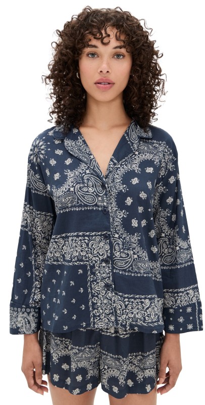 THE GREAT. The Pajama Shirt Bandana Patchwork